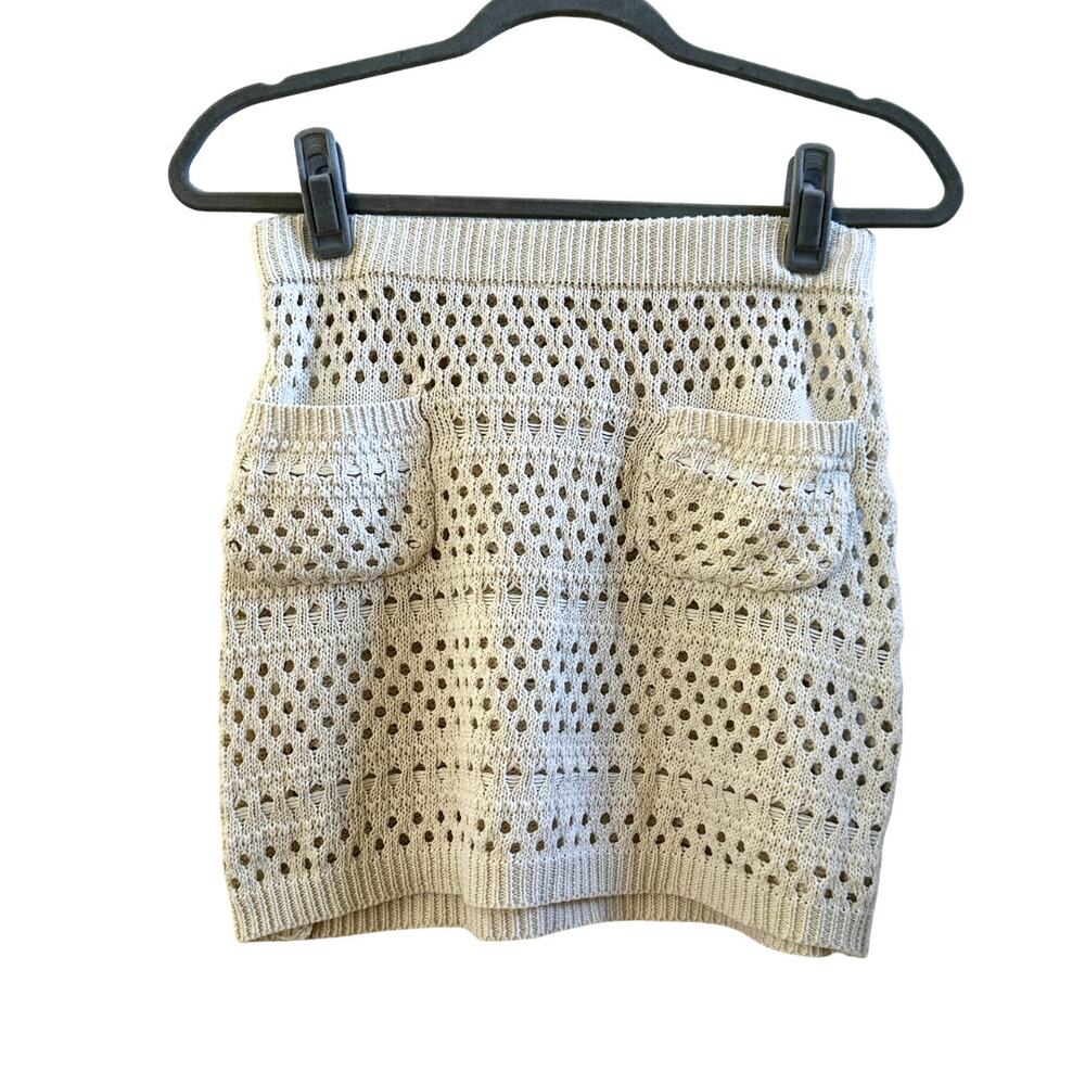 Cream Crochet Open Knit Mini Skirt Pockets Boho Y2K Small